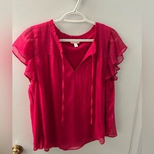 LC Lauren Conrad Pink Tie Front Ruffled V-neck Top